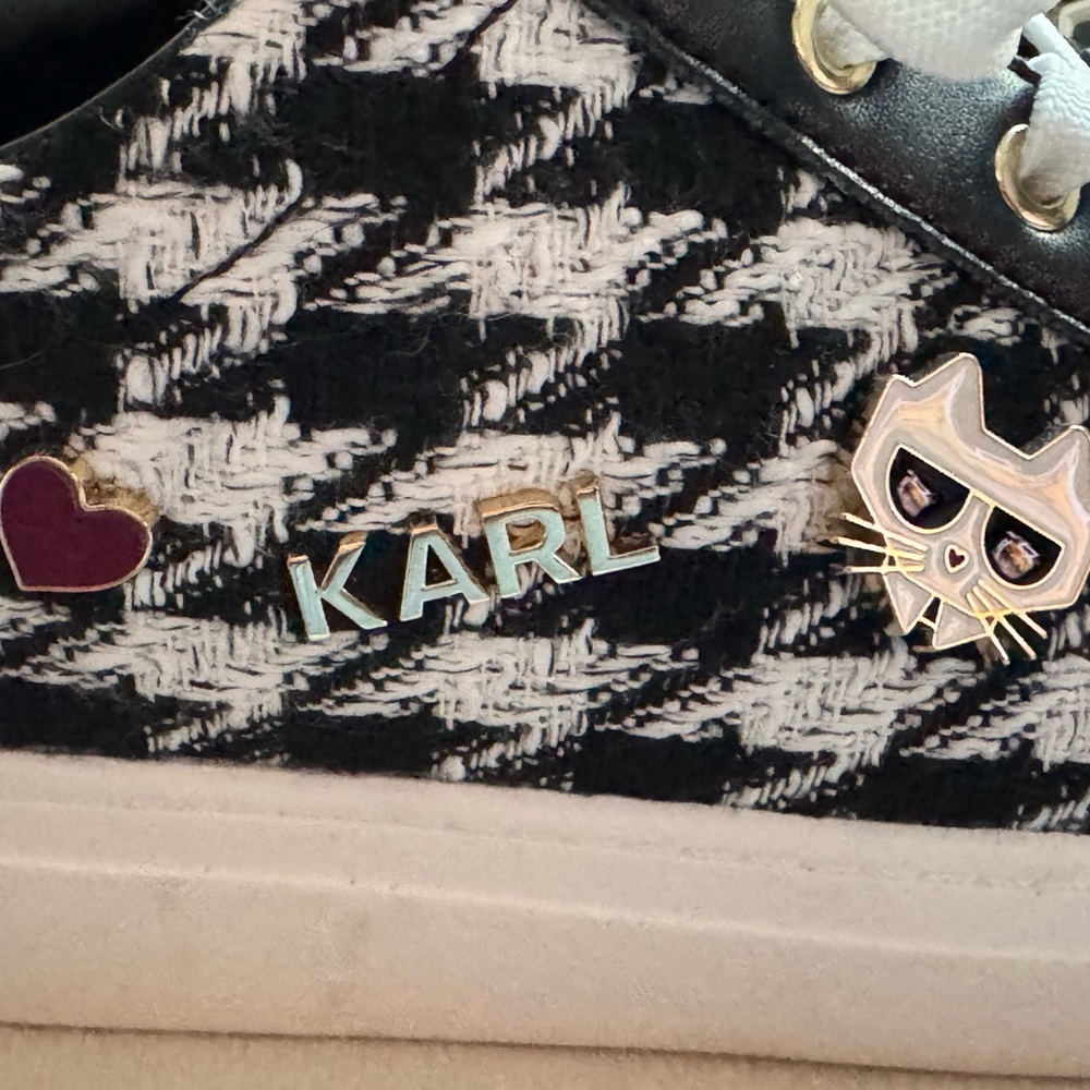 Karl Lagerfeld Black and White Heart Accent Sneakers - Picture 9 of 10